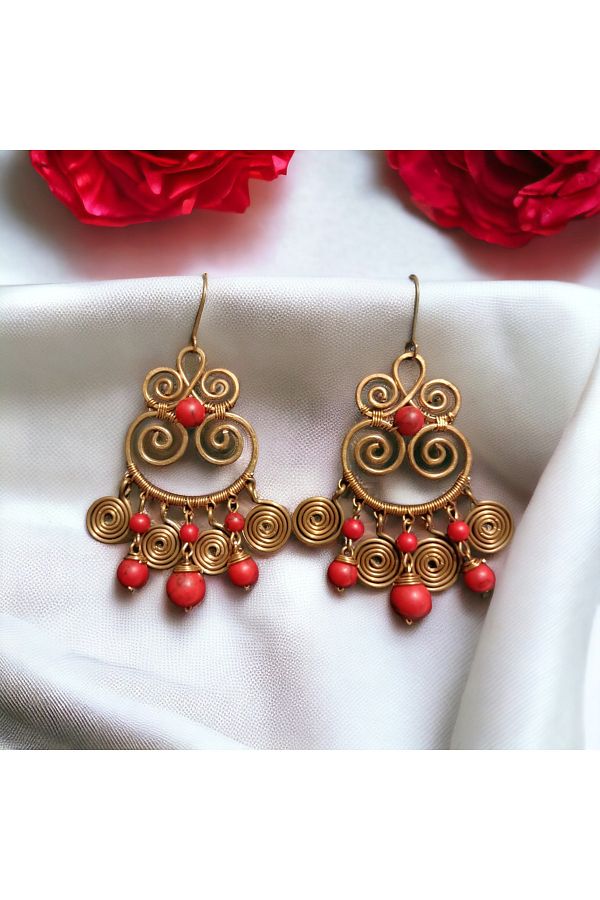 Birtak m eyler Handmade Copper wire wrap Earrings with natural stones