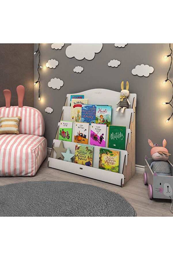 Mingitav Lucky Montessori Ahşap Çocuk Odası 4 Raflı Kitaplık