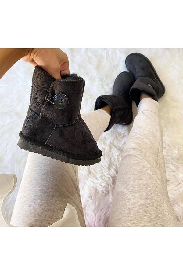 POLENS Children s Black Fur Lined Single Button Boat Shoes Order at least 1 Size Larger Trendyol