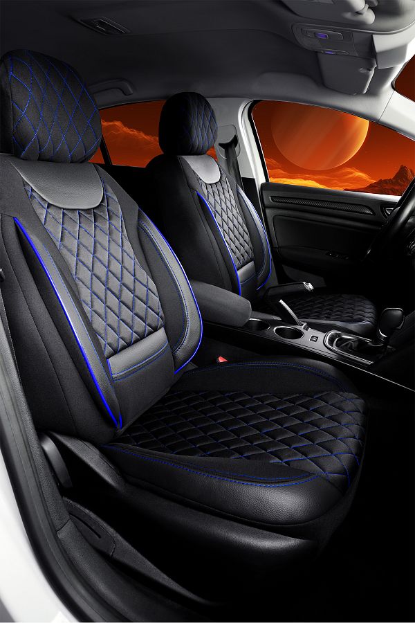 PlusOto Kia Cerato Compatible VENUS Series Leather Black Blue Car Seat Cover Set of 5 Trendyol