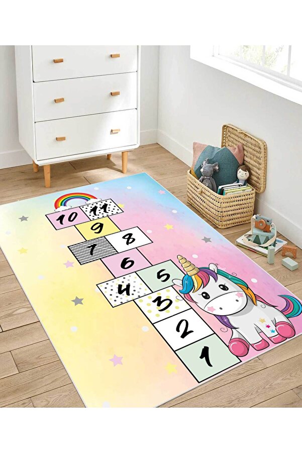 FABBHOME Dijital Baskı Kaymaz Taban Makinede Yıkanabilir Çocuk Odası Halısı Bebek Odası Halısı