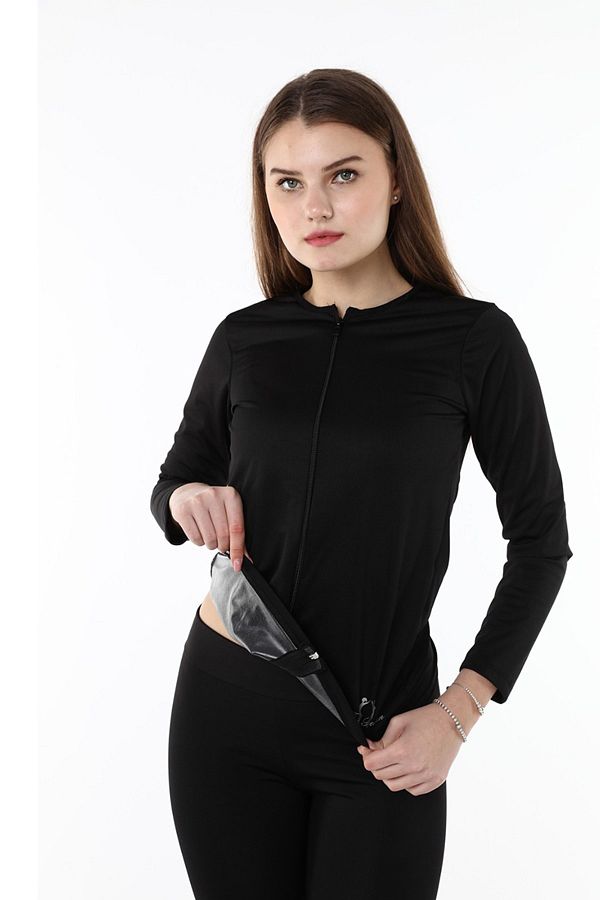 FİT1BEDEN-Costum de saună termică pentru slăbire, negru, cu mânecă lungă 1