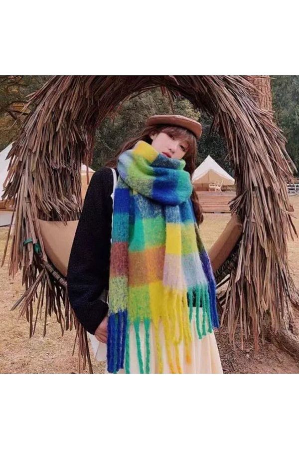 FRESCO SCARFS-Soft Textured Colorful Square Patterned Scarf Shawl Shoulder Shawl 1