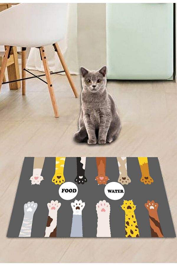 eco concept-Cat Food Front Mat, Paw Pattern Food Front Mat, Cat Toilet Front Mat, Cat Patterned Mat 1