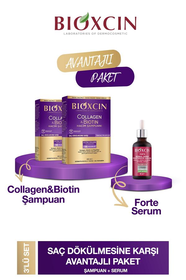 Bioxcin-Collagen Biotin Shampoo and Bioxcin Forte Serum - 2 pcs + 1 pcs 50ml 1