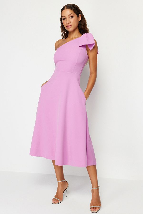 Trendyol Collection-Rosa A-Linien-Schleife, schickes Abendkleid, Nachtabendkleid, Abschlusskleid TPRSS24EL00105 1