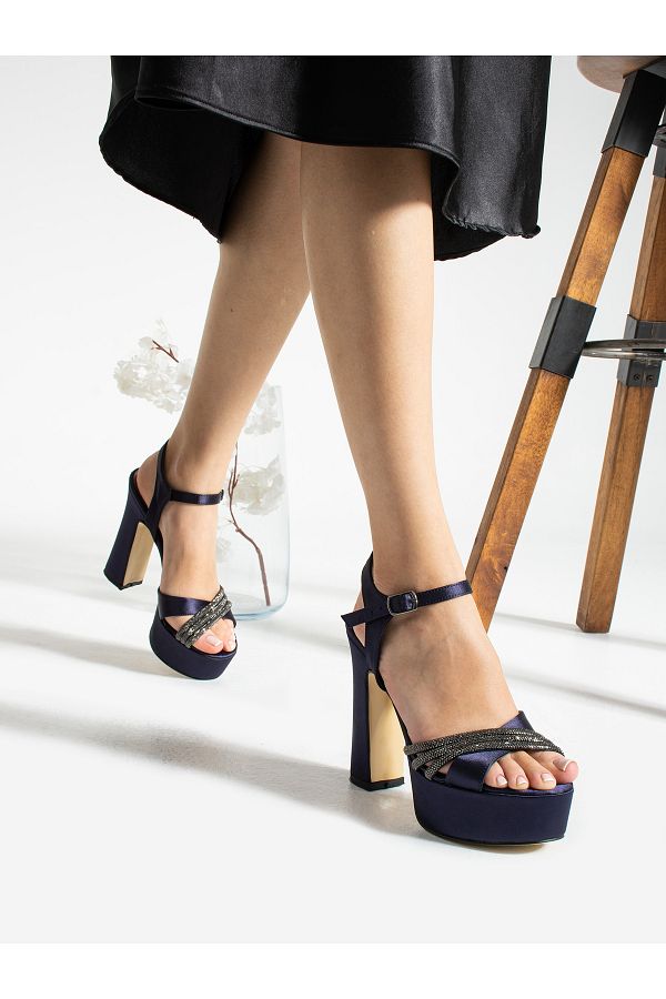 Alemdar Shoes-DINA حذاء نسائي بكعب عالٍ من الساتان باللون الأزرق الداكن 1