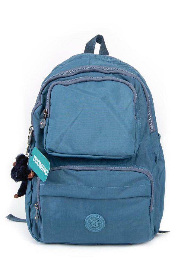 DUOM NO Fcstore Crinkle Fabric Water Resistant Large Size Turquoise Blue Clinker Backpack Laptop School Bag Trendyol