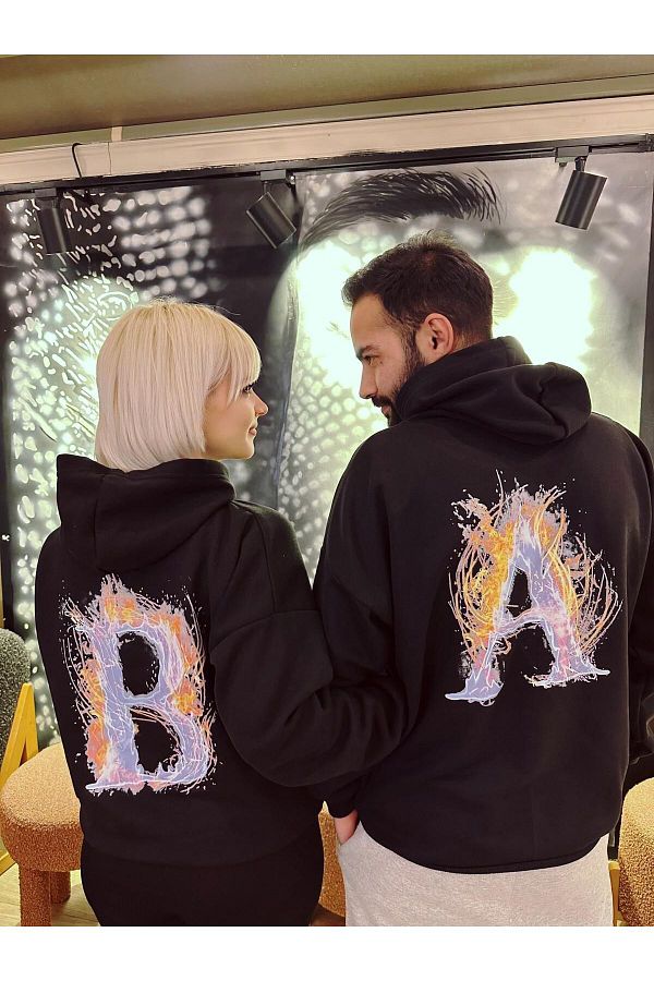 Oneoctobeer-Lover Couple Sweatshirt Combo - Hodie with Initials, Set of 3 Oneoctobeerbaşharf 1