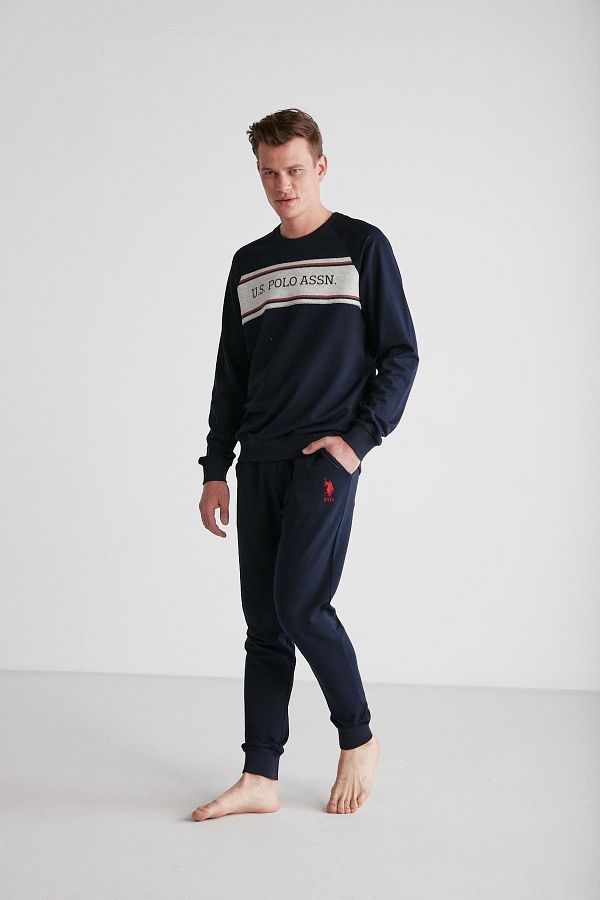 U.S. Polo Assn. US POLO LICENSED BICYCLE NECK 100 COTTON MEN S PAJAMAS SET 18717 Trendyol