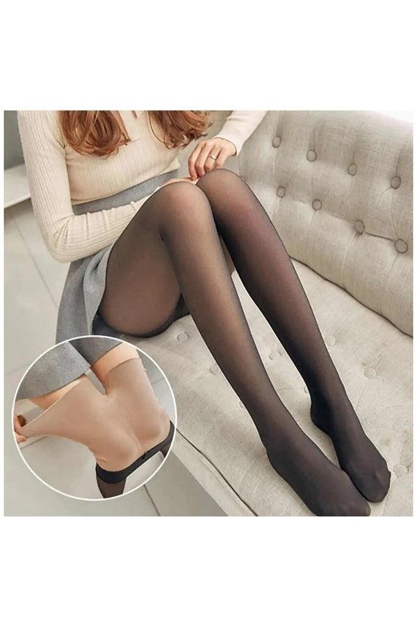 SAUNA SUIT Thermal Winter Skin Fleece Inside and Black Woven Warm Skin Colored Pantyhose Trendyol
