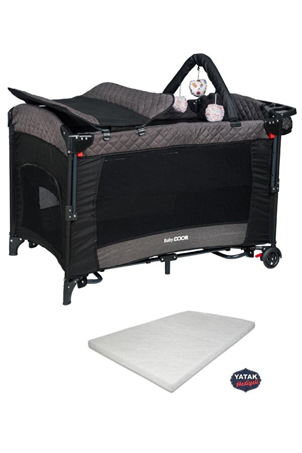 babydoor Mia Comfort Anne Yanı Park Yatak Oyun Parkı 70x110 +yatak Antrasit