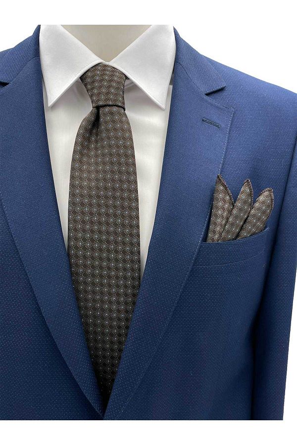 Brianze-Brown Blue Patterned Tie Handkerchief Set 1