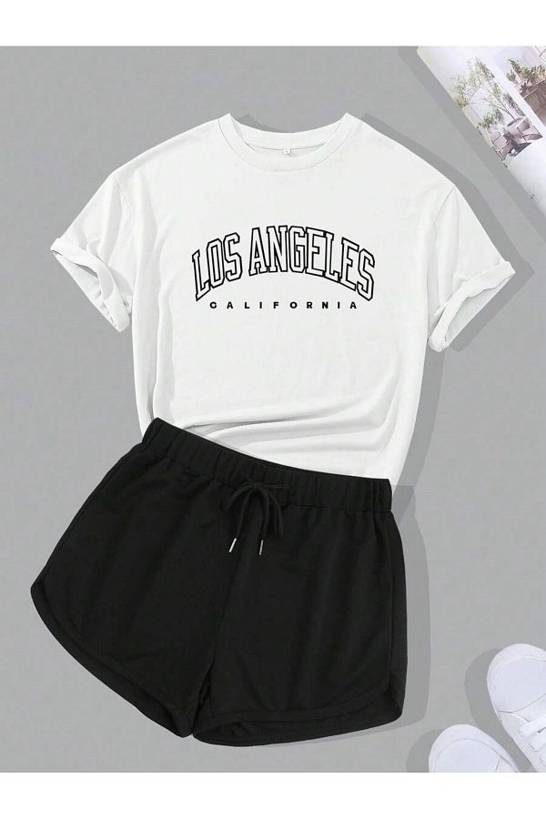 MOONBULL-Set de tricou cu imprimeu Los Angeles pentru damă 1
