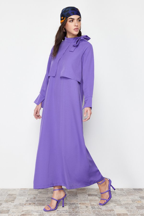 Trendyol Modest Purple Tie-Detail Collar Woven Dress TCTSS23EB00283