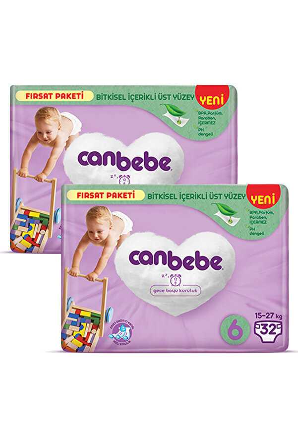 Canbebe Bebek Bezi Fırsat Paketi 6 Beden Xl (15-27 KG) 32 Li X 2