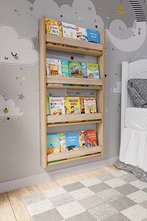 zeo wood design Montessori 4 Raflı Mdf Çocuk Kitaplığı 120*60 Cm - Sonoma