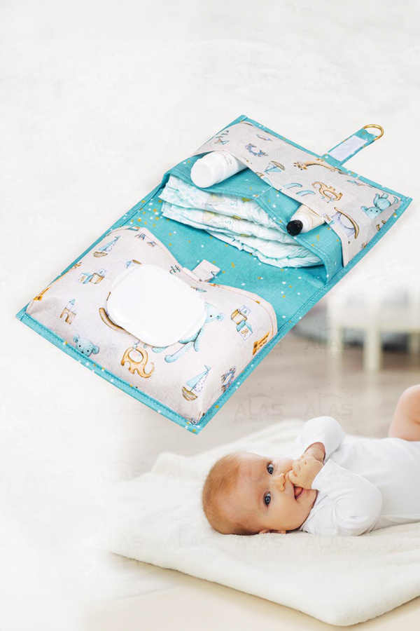 Genel Markalar Baby - Bebek Alt Bakım Çantası Bez Değiştirme Örtüsü 4 Bölmeli Cırtlı Mavi