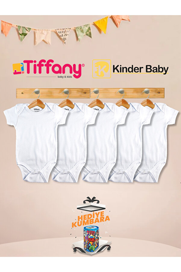 Kinder Baby Tiffany Zarf Yaka Kısa Kol Pamuk 5'li Atlet Zıbın Çıtçıtlı Bebek Body