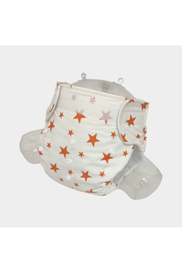 BEZHANE Baby YBB Yıkanabilir Bebek Bezi Cepli Turuncu Yıldız Desenli(8kg-18kg)