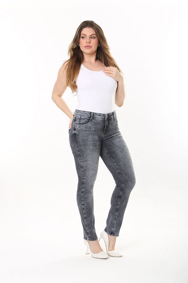 Şans-Women's Large Size Anthracite Lycra 5 Pocket Jeans 65N37477 1