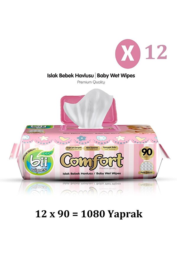Bii Wipes Comfort 90'lı Islak Bebek Havlusu 90 X 12 Adet