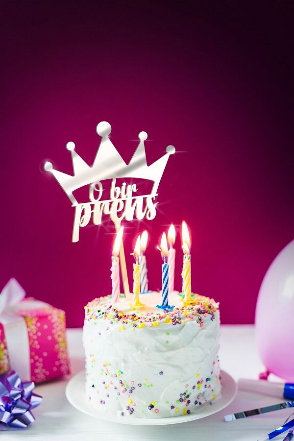 Artikel-Silver He is a Prince Written Mirror Plexi Cake Top, Birthday Party, Plexi Cake Decoration 1