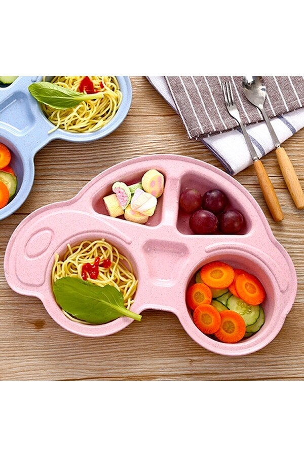 Şener collection Çocuk Yemek Mama Tabağı Araba Mama Tabağı Beslenme Tabağı Sevimli Araba Şeklinde Mama Tabağı - Pembe
