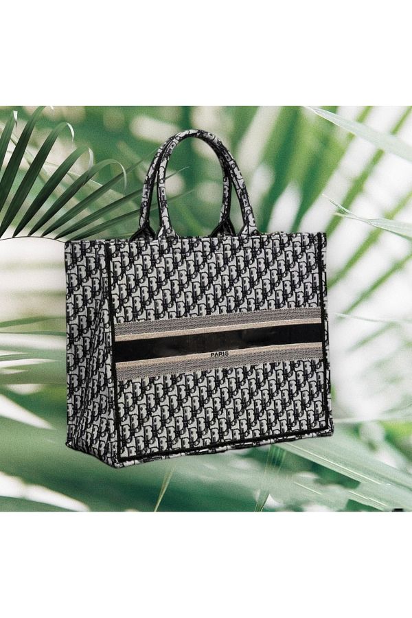 Doze-Black Patterned Tote Canvas Shoulder Bag 1