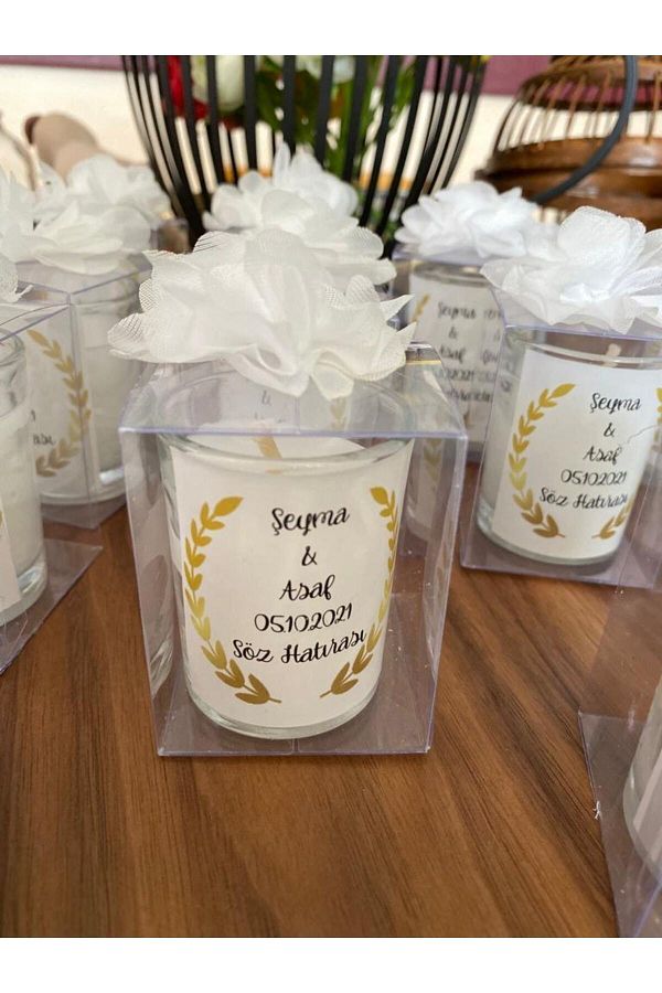 2Ehobitasarım-45 Pieces Acetate Transparent Boxed Shot Glass Cup Candle Gift, Promise, Engagement, Henna, Wedding, Birth 1