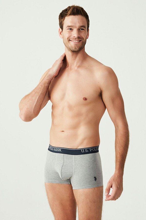 U.S. Polo Assn. Men Licensed Uspa Navy Blue Printed Gray Melange 3 Piece Boxers Trendyol