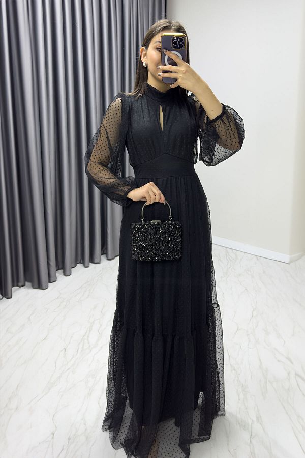 zks grup tekstil-Rochie de damă cu buline marimi mari alb/negru 1