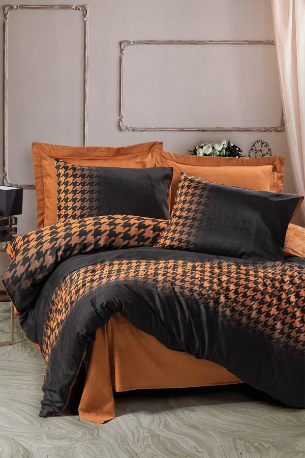 Cotton Box-Satin Double Duvet Cover Set Barlow Copper 1