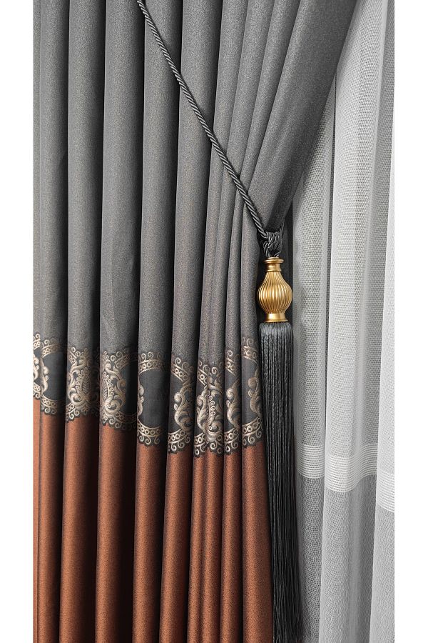 Yuka-Panel Background Curtain Gray Mink Tile and Mink Stripe Single Wing Close Pleated Jacquard Modern Patterned 1