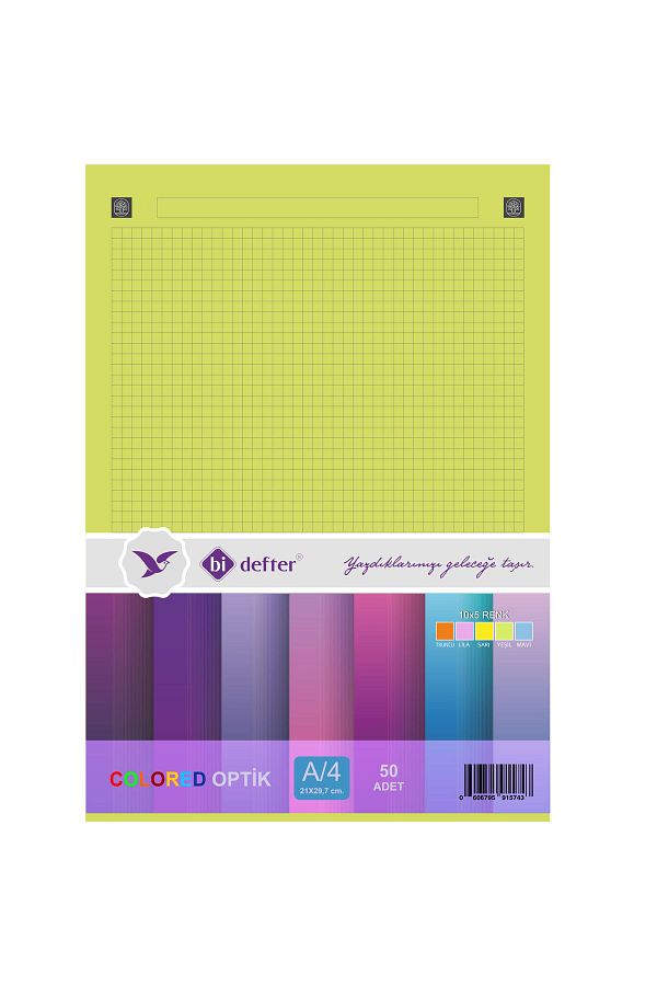 BİDEFTER-ورق مربعات بصري 10x5 ألوان - درجة واحدة 80 جرام. - مصبوغ في العجين من التصنيع 1