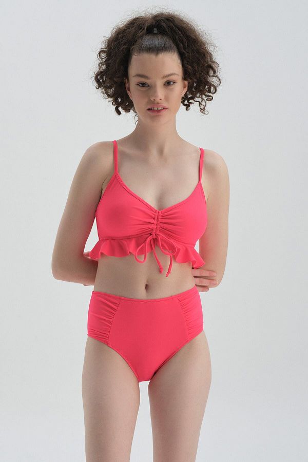 Dagi-Neon Fuchsia Recovery Side Draped High Waist Bikini Bottom 1