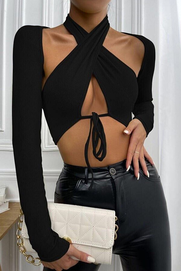 ecemore-Pnk-1711 Model Front Lace-up Crop Top with Bolero 1