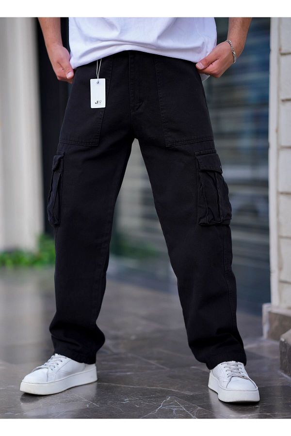 Tarz Cool-Pantaloni largi pentru bărbați cu buzunar cargo Culoare neagră 1