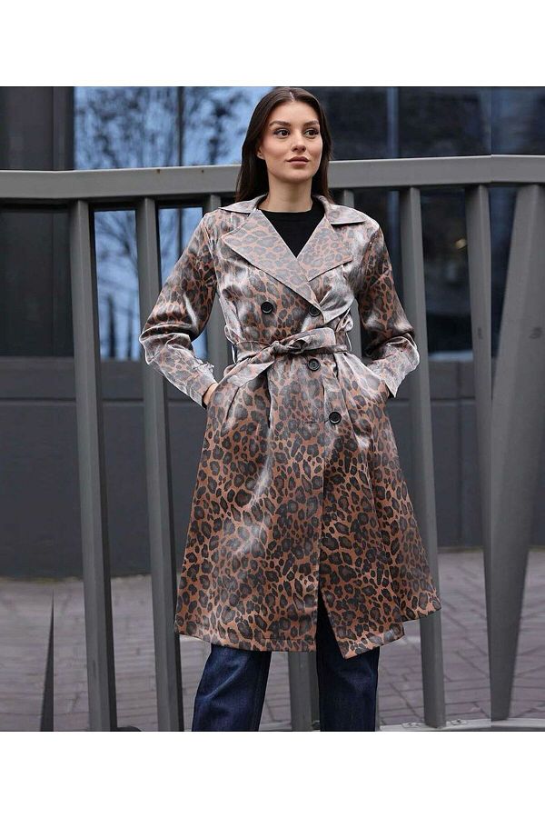 matmazel butik Leopard Trench Coat Trendyol