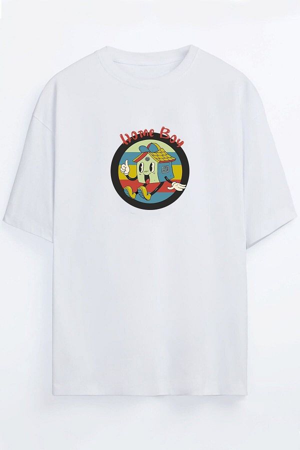Yaprak Hediyelik-Home Boy Printed Unisex White T-shirt 1