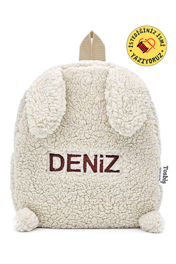 Tosbiş [ Istediğiniz Ismi Yazıyoruz ] Tavşan Krem 0 - 8 Yaş Anasınıfı Kreş Çocuk Okul / Sırt Çantası Peluş