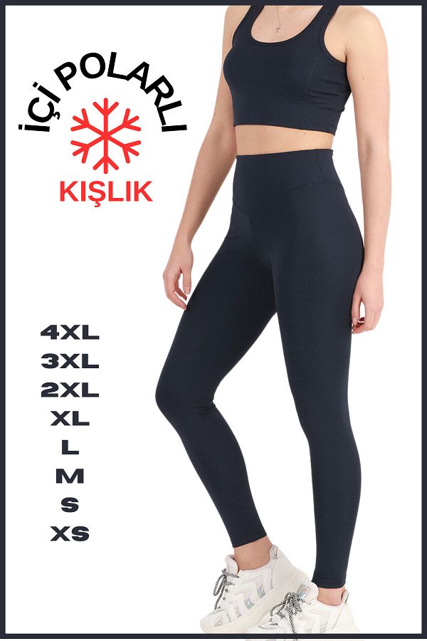 missmaral Women s Winter Leggings Curve Navy Blue with Fleece Inside Soft High Waist Retractor Full Length Diving Fabric Trendyol