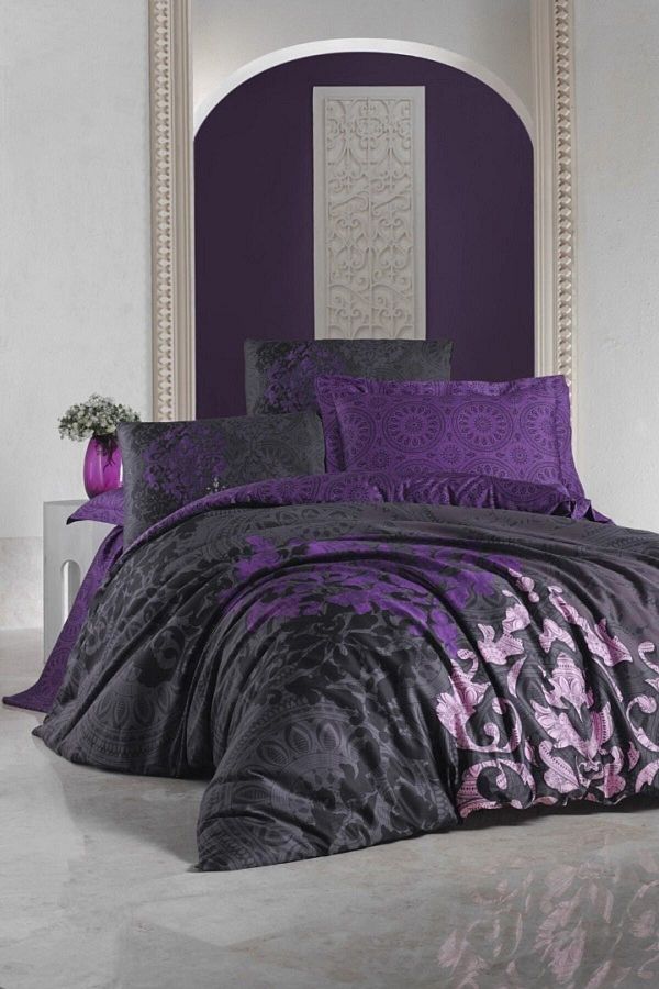 Cotton Box-Set cuvertură dublu din satin de bumbac violet 1