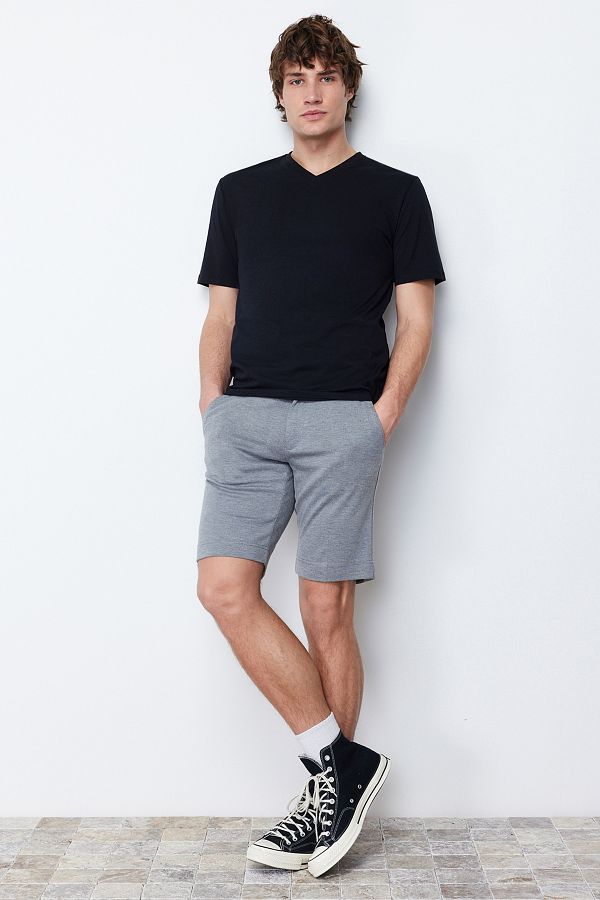 Trendyol Collection-Black V-Neck Slim Fit Basic T-Shirt - 100% Cotton, Short Sleeve Tmnss19Bo0002 1
