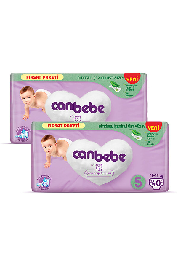 Canbebe Bebek Bezi Fırsat Paketi 5 Beden Junior 40 Lı X 2 Adet