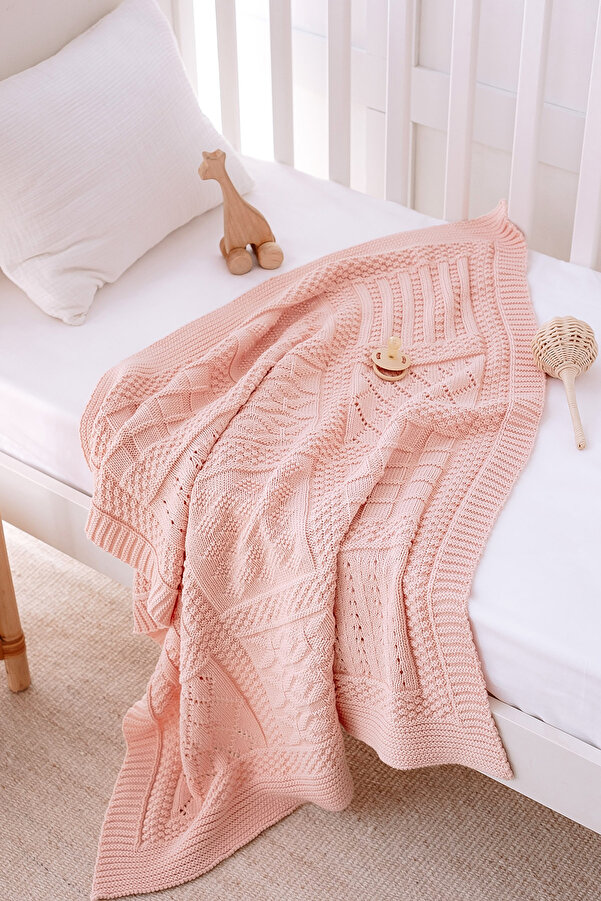 Lilabio %100 Pamuk Triko Bebek Battaniye Pudra 80x90 Cm