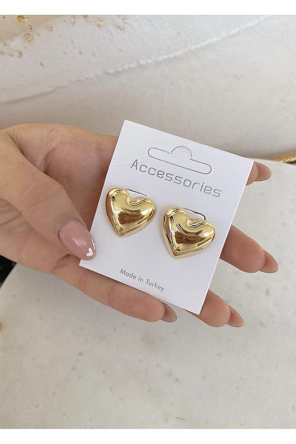 G Sport POLO-Gold Heart Shiny Bold Women's Earrings 1
