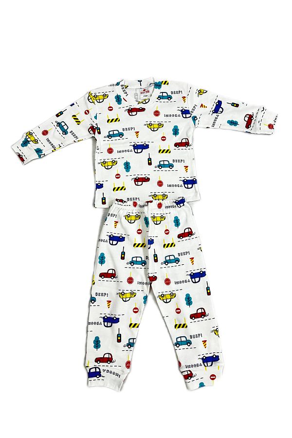 OZLEM BEBE 1 12 Years Old Car Patterned Cotton Pajama Set Trendyol