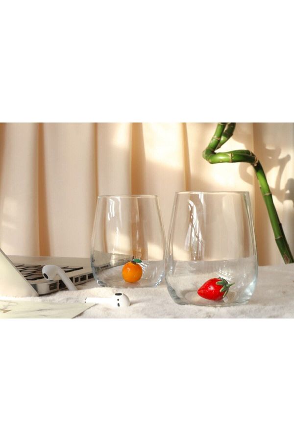 ADAMODART-Strawberry & Apricot Figured Handmade Set of 2 Glasses 1
