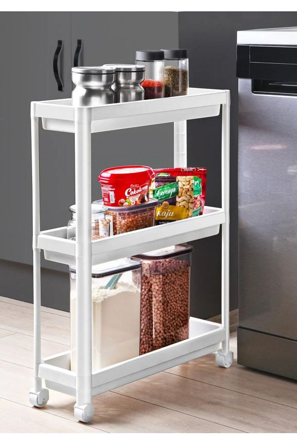 Bayev-Οργάνωση κουζίνας μπάνιου Organizer Tiers Rack White 3 Tiers Μονάδα ραφιών με ρόδες 1
